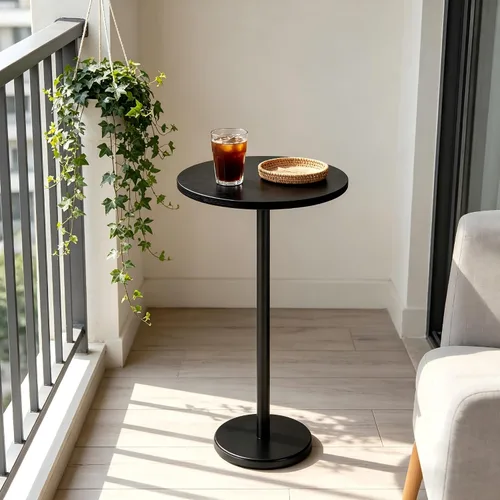 Miniatura 7 de smusei Mesas de bebidas para espacios pequeños, mesa auxiliar de pedestal con base de mármol, pequeña mesa auxiliar redonda negra para sofá, silla