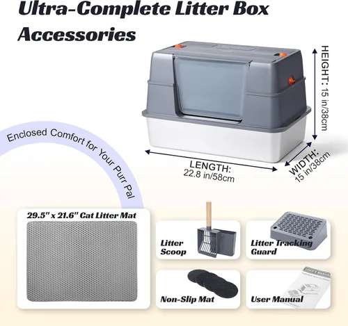Miniatura 8 de Caja de arena cerrada de acero inoxidable con tapa, caja de arena de metal extra grande para gatos grandes, caja de arena extraíble para gatos