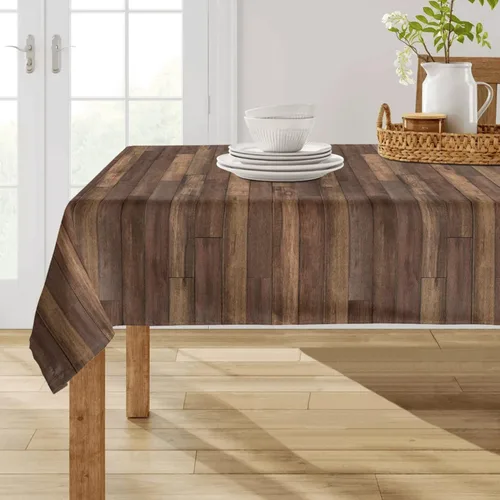 Miniatura 9 de Mantel rectangular de tela de poliéster de 60 x 120 pulgadas, de grano de madera marrón, lavable, resistente a las arrugas, para comedor al aire