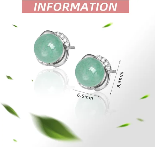 Miniatura 20 de Jade Earrings Studs,Green Jade Earrings for Women,925 Sterling Silver Earrings Studs for Sensitive Ears,Handmade Jade Earrings for Birthday