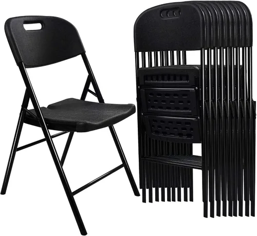 Paquete de 10 sillas plegables, capacidad de peso de 600 libras, sillas plegables resistentes para interiores y exteriores, para restaurantes, Negro
