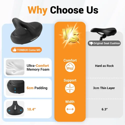 Miniatura 2 de TONBUX Wide Bike Seat for for Men & Women, Comfortable Peloton Bike Seat Cushion, Large Bicycle Seat for Stationary, Exercise, Ebike, Cruiser