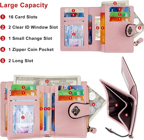 Miniatura 2 de defway Cartera pequeña para tarjetas para mujer, cartera para mujer con soporte para tarjetas de bloqueo RFID, bolso pequeño compacto para mujer, 16