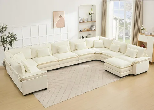 Miniatura 30 de Juego de sofá seccional modular de gran tamaño, sofá de nube convertible de asiento profundo, sofá esquinero grande en forma de L con cojines Beige