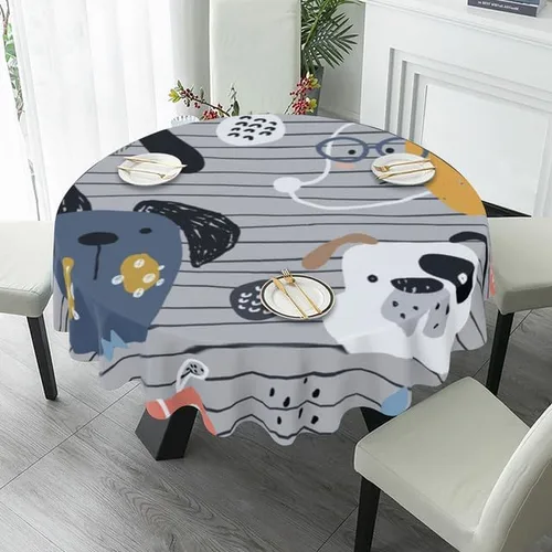 Miniatura 4 de Bonito mantel redondo minimalista con estampado de perro, lavable, resistente a las arrugas, para el hogar, cocina, comedor, picnic, campamento