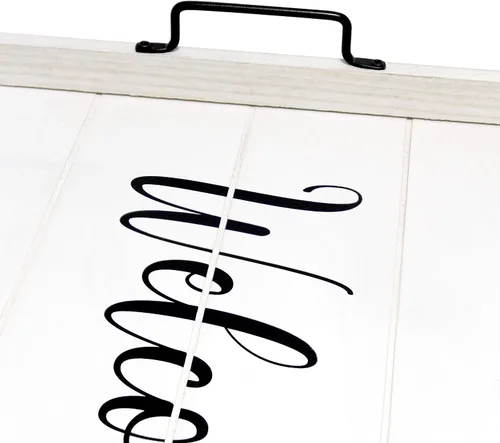 Miniatura 7 de Elegant Designs HG2000-WWC 15.50" x 12" Bandeja de madera decorativa para servir con asas, lavado blanco Bienvenido White Wash "Bienvenido