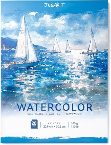 Jusart Bloc de papel de acuarela de 9 x 12 pulgadas, 140 libras, papel de color de agua de prensa en frío, sin ácidos, para medios húmedos y secos,