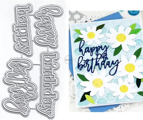 DzIxY Shadow Two Words Happy Birthday - Troqueles de corte de metal para hacer tarjetas, papel de relieve, troquelados, plantillas de máquina para 41