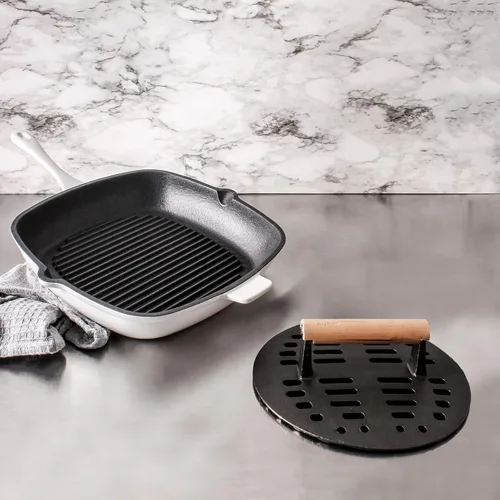 Miniatura 4 de BergHOFF Cast Iron2Piece Grill Set - Prensa para parrilla y prensa para carne, rojo