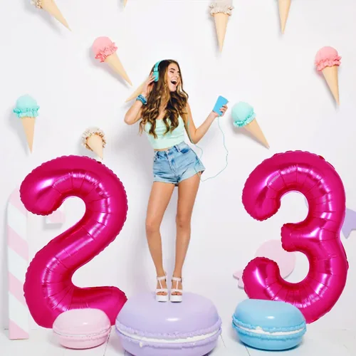 Miniatura 7 de Globo gigante de 40 pulgadas color rosa intenso número 0, dígito jumbo 0 de lámina de mylar, helio rosa 0 globos para niños, suministros