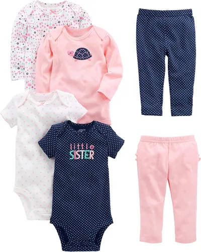 Miniatura 3 de Simple Joys by Carters Conjunto de 6 piezas para bebé niña manga corta y larga y pantalones