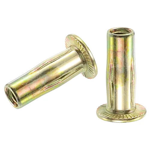 Miniatura 6 de uxcell Tuercas remachadoras multiagarre 1/4-20, 5 piezas de vástago preabombado cabeza plana roscada tuerca de inserción chapada en zinc dorado