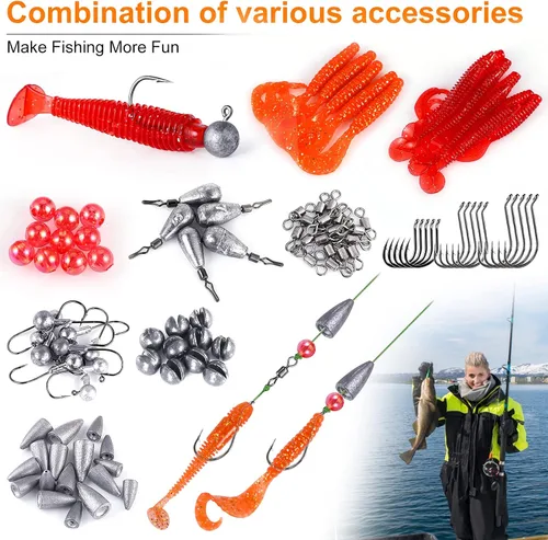 Miniatura 5 de PLUSINNO Señuelos de Pesca Caja de Aparejos de Pesca Regalos de Pesca para Hombres, Lubina, Trucha Kit de Accesorios de Pesca para Agua Salada