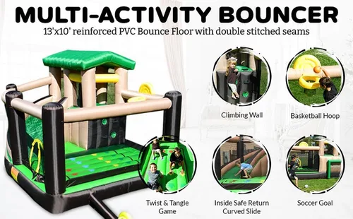 Miniatura 2 de Island Hopper Fort All Sport - Casa inflable 7 en 1 – Pared de escalada, tobogán, portería de fútbol, aro de baloncesto y más – Casa de rebote