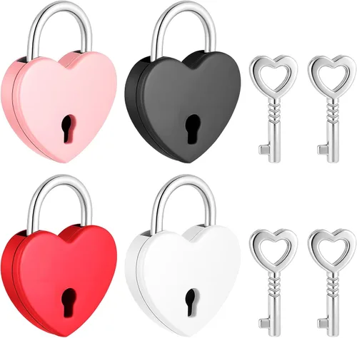 4 mini cerraduras de corazón multicolor, con forma de corazón, lindo diario y juego de llaves para equipaje, joyero, maleta, mochila