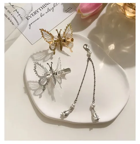 Miniatura 3 de Pinzas para el cabello de mariposa con borla móvil, elegantes accesorios antiguos para el cabello con horquillas móviles para mujeres y niñas