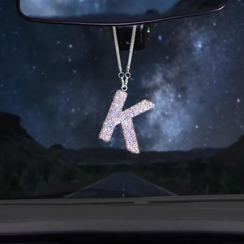 Miniatura 9 de ToBeQueen Accesorios colgantes para espejo retrovisor con diamantes de imitación de letra A, decoración de automóvil con diamantes de imitación