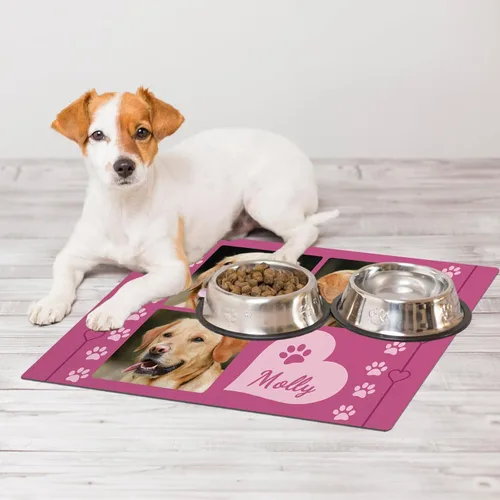 Miniatura 4 de Alfombrillas personalizadas de piel sintética para comida y agua, antideslizante e impermeable para nombre/foto, tapete personalizado
