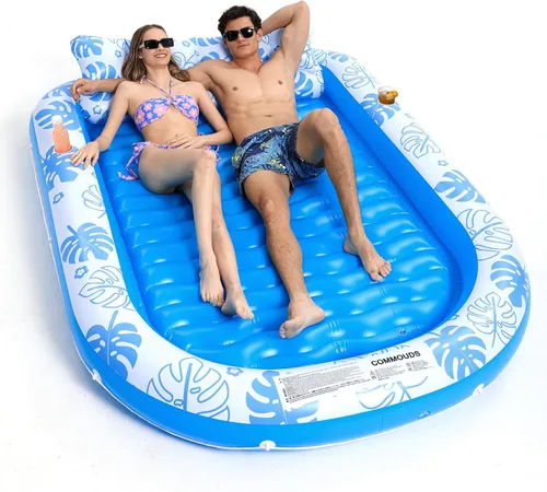 Flotador Inflable para Piscina de Bronceado con Almohada Cervical - Flotadores de Piscina para Adultos para Tomar el Sol, Patio Trasero, Fiesta en