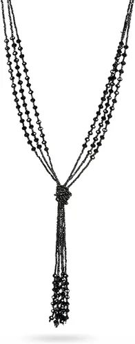 Collar largo con cuentas multitier para mujer, estilo vintage, color negro carbón, colección Charleston de los años 20, collar largo Y, collar Larait
