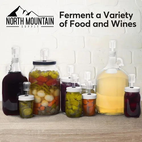 Miniatura 5 de North Mountain Supply Esclusas de aire de 2 piezas con tapones de goma # 6.5 para fermentación, esclusas para elaboración de vino, cerveza