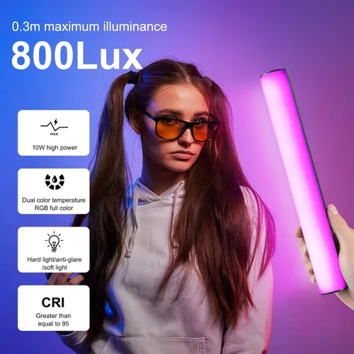 Miniatura 7 de OBEST Luz de video RGB portátil con batería de 3000 mAh, 2500-9000 K, regulable, para estudios fotográficos, TikTok, YouTube Vlogs, 11.8 in