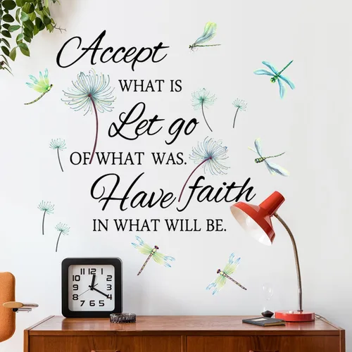 Miniatura 8 de Calcomanías de vinilo con frases inspiradoras extraíbles, de libélula y frases de pared, calcomanías de frases positivas para el hogar, dormitorio
