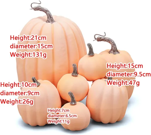 Miniatura 2 de Lizxun 7 calabazas artificiales de Halloween de espuma de imitación de calabaza naranja, calabazas de espuma de cosecha de otoño para otoño, Acción