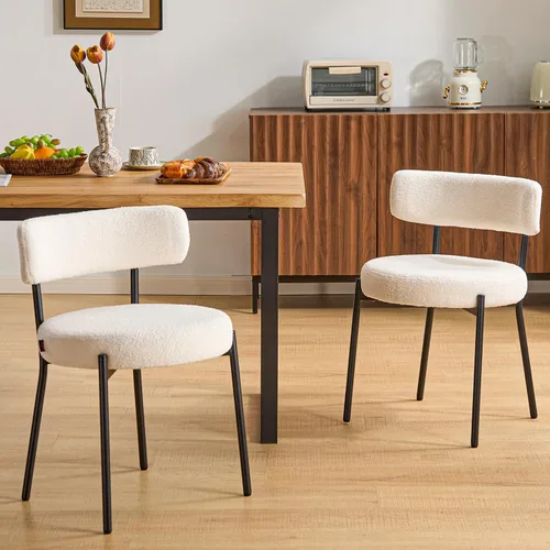 Miniatura 21 de Furniliving Juego de 4 sillas de comedor de madera de roble, estilo de mediados de siglo moderno, tapizadas en lino, silla de cocina con madera