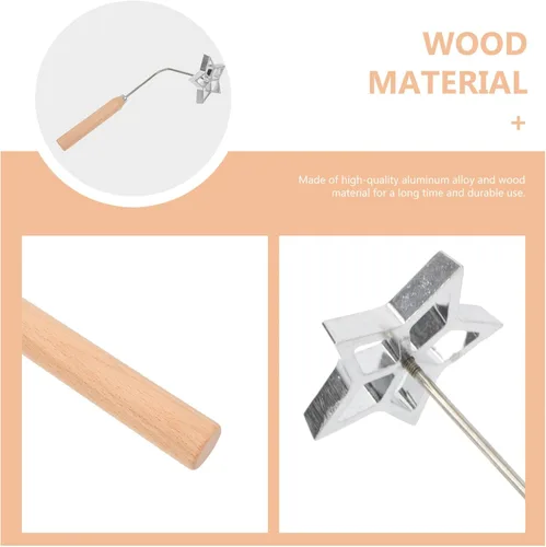 Miniatura 2 de YARDWE 1 juego de timbale de roseta de aluminio para gofres con mango de madera, molde de estrella hueca sueca para rosetón, bunuelos, galletas