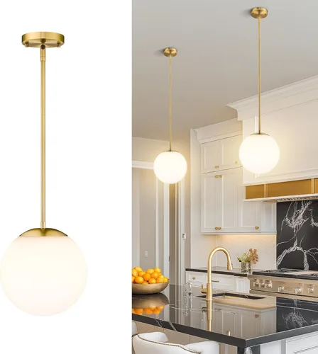 Miniatura 16 de LMS Luces colgantes negras de 8 pulgadas para isla de cocina, lámpara colgante moderna de globo con vidrio esmerilado, lámpara colgante Negro