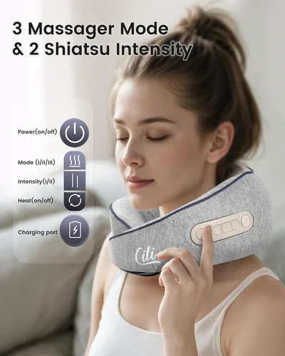 Miniatura 2 de CILI Almohada Masajeadora de Cuello Inalámbrica con Calor, Masajeador de Cuello Shiatsu para Alivio del Dolor de Tejido Profundo, Almohada de Masaje