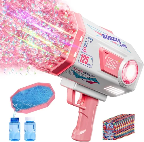 Miniatura 8 de Máquina Bazuca de Pistola de Burbujas con Solución - Lanzador de 69 Agujeros para Juguete de Verano al Aire Libre, Recuerdos de Fiesta - Máquina Azul