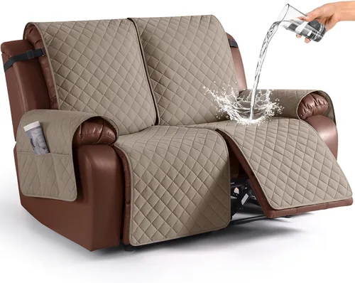 Miniatura 13 de KinCam Funda impermeable para sofá biplaza reclinable, fundas antideslizantes para sofá reclinable de 2 asientos, funda de sofá reclinable