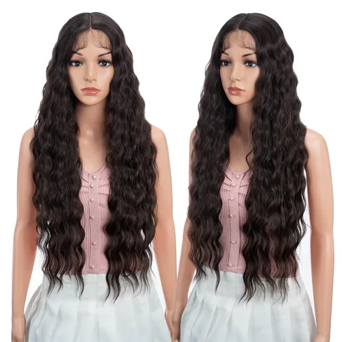 Miniatura 9 de Joedir - Peluca de 30 pulgadas de largo con encaje frontal, cabello ondulado profundo, parte superior, cabello natural superior con abuelitos