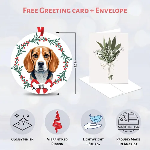 Miniatura 2 de Adorno de Navidad personalizado de Beagle, adorno personalizado con nombre de mascota, regalos para los amantes de los perros Beagle, decoración
