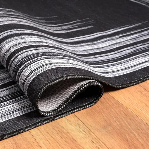 Miniatura 6 de Abani Parker Collection - Alfombra de área, diseño de líneas gris/crema, 4 x 6 pies, fácil de limpiar, duradera para niños y mascotas, no desprende