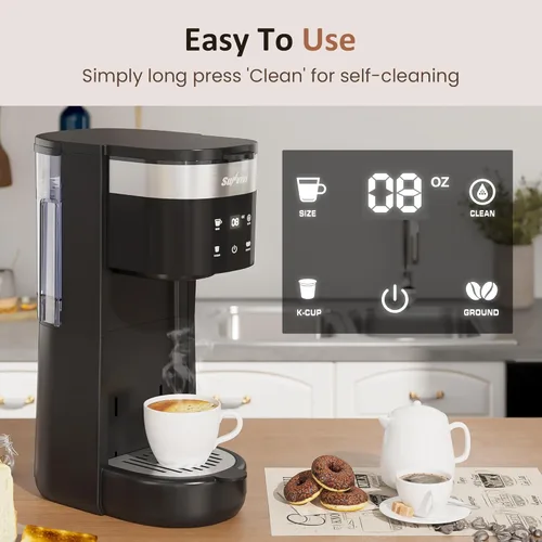 Miniatura 5 de Cafetera de una sola porción 3 en 1, cafetera para cápsulas K-Cup, café molido y tés, depósito de agua extraíble de 30 onzas, tamaños de preparación