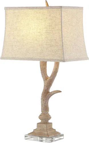 JONATHAN Y Lámpara de mesa rústica de 29.5 pulgadas de color beige/transparente para decoración de cabina, resina sintética y base de cristal,