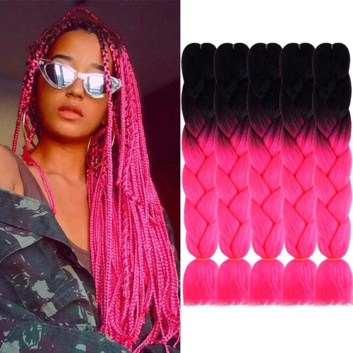 Miniatura 28 de Extensiones de cabello trenzado color gris degradado, 5 unidades, trenzas sintéticas de 24 pulgadas, 2 tonos, cabello gris para trenzas de caja, #28