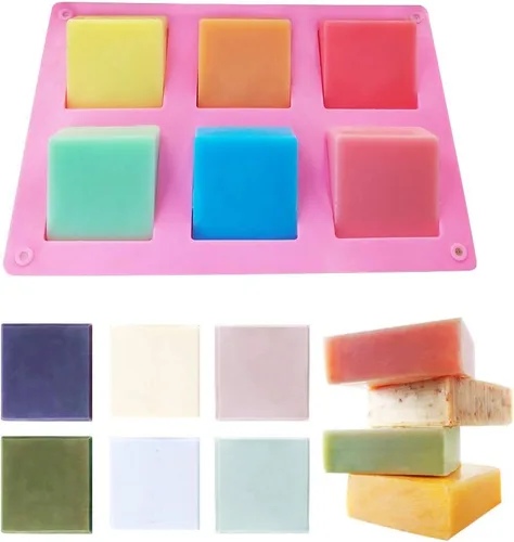 Miniatura 4 de TDHDIKE Paquete de 3 moldes de silicona para jabón (azul y rosa y verde), 6 cavidades de silicona para hornear, fabricación de jabón hecho a mano