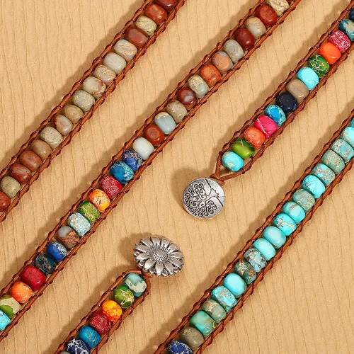 Miniatura 12 de Sedmart Pulseras de piedra hechas a mano para mujeres con piedras hippie de cuero, pulsera de cuentas curativas para mujeres y hombres