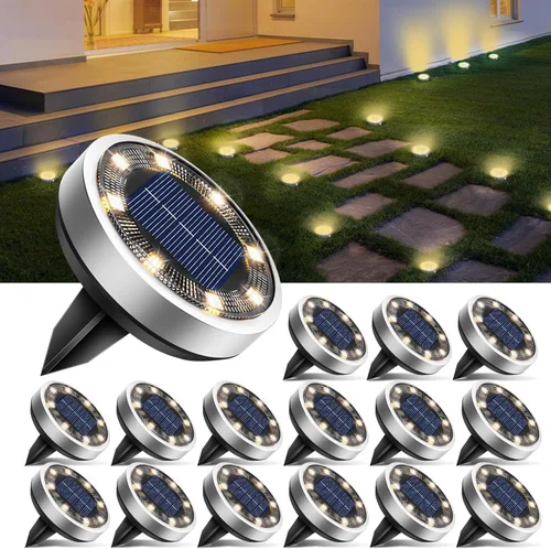 Miniatura 8 de btfarm 16 Pack Solar Lights Outdoor, 8 LED Solar Ground Lights IP65 Waterproof Flat Solar Disc Light, Pathway Lights for Garden Patio Yard Christmas