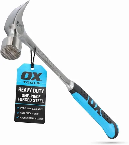 Miniatura 2 de Ox Tools P083428 - Martillo de enmarcado de 794 g, cara fresada, mango largo reductor de impactos, gancho recto para sacar clavos, agarre
