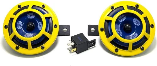 Miniatura 2 de HELLA H31000001 Sharptone Kit de bocinas dobles de tono alto/tono bajo de 12 V con rejilla protectora amarilla, incluye relé, 2 bocinas