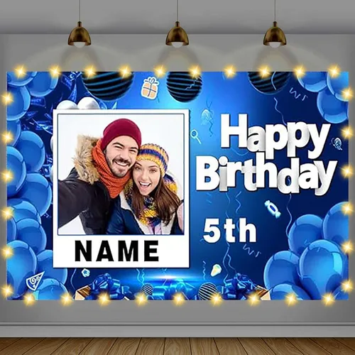 Miniatura 20 de Cartel de feliz cumpleaños beige personalizado para telón de fondo grande de feliz cumpleaños, globo aerostático, fiesta, interior y exterior