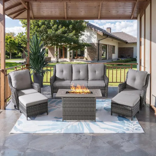 Miniatura 37 de HUMMUH Sillas Mecedoras Giratorias de Mimbre para Patio Exterior con Respaldo Alto, Sillas Deslizantes de Ratán PE, Juego de Muebles de Patio de 4