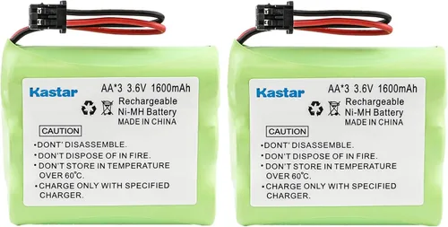 Kastar Paquete de 2 pilas recargables AA*3 3.6V 1600mAh MSM Ni-MH para Panasonic tipo 1 P-P501 PP501 P-P501A PP501A P-P501PA P-P504 PP504 P-P508