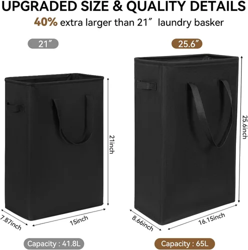 Miniatura 3 de Chrislley Cesta de Ropa Sucia Delgada de 25 Pulgadas 60L Cesta de Lavandería Estrecha con Asa Cesta Plegable para Ropa Sucia Portátil Organizador
