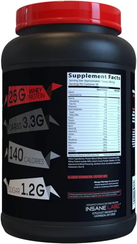 Miniatura 2 de Insane Labz Insane Whey, 100% Proteína de Suero para Construcción Muscular, Perfil de BCAA Amino, Ganador de Masa, Reemplazo de Comida